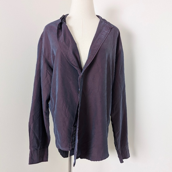 Irridescent Button Down Blouse Long Sleeve Loose Relaxed Fit Sheen Shiny - Picture 8 of 9